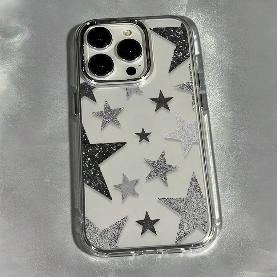 星空图案单件装奢华电镀按钮透明极简星空元素手机壳,兼容 16 Pro Max、17/16/15/14 Plus、13/12/11、Air - 彩色 - 查看 1