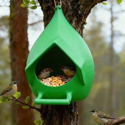 This Is A Compact Suspended Bird Feeder For Gardens. It Is Very Compact And Has A Spherical Design To Prevent Water Accumulation. There Are Drainage Holes At The Bottom, Making It Lightweight And Easy To Clean. It Is Suitable For Small Birds Such As Sparrows And Hummingbirds. It Can Be Used In Various Places Such As Gardens, Woodlands, And Under Eaves.