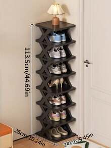 1pc 9/6/3 Tier Vertical Shoe Rack, Space Saving Narrow Shoe Organizer, Small Shoe Rack DIY Freestanding, Suitable For Entryway Closet Hallway, Easy Assembly Stable Structure, Black Plastic Material - Multicolor - View 3
