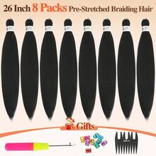 Extensiones de cabello trenzado preestiradas BARSDAR, 66, 8 paquetes de cabello trenzado largo degradado rojo preestirado para trenzas o box braids EZ, trenzas de ganchillo sintéticas Yaki que se fijan con agua caliente - T1B/Rojo - 1B# Negro azabache - Ver 3