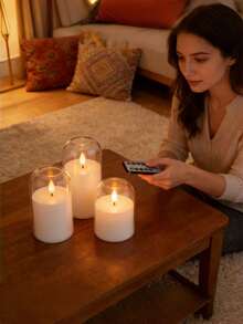 3pcs/Set Battery Powered Acrylic LED Column Lights With Remote Control And Timer, Suitable For Christmas, Halloween, New Year Home Decor (Batteries Not Included) - White - View 6