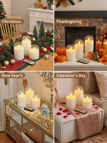 3pcs/Set Battery Powered Acrylic LED Column Lights With Remote Control And Timer, Suitable For Christmas, Halloween, New Year Home Decor (Batteries Not Included) - White - View 2