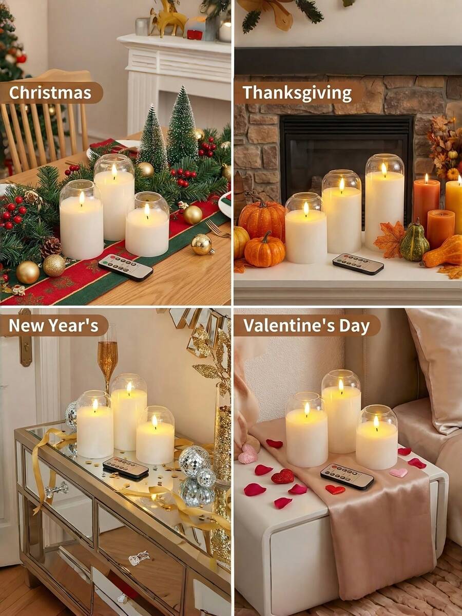 3pcs/Set Battery Powered Acrylic LED Column Lights With Remote Control And Timer, Suitable For Christmas, Halloween, New Year Home Decor (Batteries Not Included)