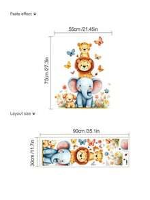 1pc Multi-Size PVC Removable Wall Sticker, Cartoon Wall Decal, Monkey Switch Sticker, Elephant Carrying Lion & Leopard, Dog Squatting, Owl Learning Park, Mouse & Cheese, Children's Elements Decorative Wall Sticker, Suitable For Bedroom, Living Room, Study, Dining Room, Bathroom, Home Wall Decor, Room Decoration - Multicolor - View 7