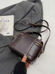 女士斜挎包，大容量方盒包，复古时尚手提包，新款女士托特包，小巧手提包 - 咖啡 - 查看 9