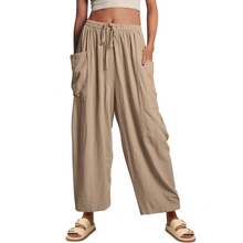 2026 Women's Elastic Waist Pleated High Waist Wide Leg Pants Loose Casual Cotton Linen Trousers Suitable For Going Out, Suitable For Mothers And Sisters To Give Gifts - Hồng - Xem 9