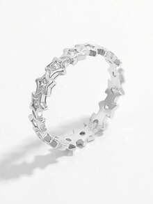 1pc Elegant Vintage Chic Sparkling 925 Silver Cubic Zirconia Star Full Circle Ring Design, Women's Daily, Date, Party Jewelry Gift To Showcase Charm - Silver - View 3