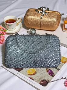 Handbags, Evening Bags, Bags With Rhinestones And Pearls, Removable Chain Shoulder Straps. - Silver - View 3