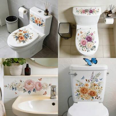1 miếng dán tường in hình hoa và bướm nhiều màu sắc, chống thấm nước, tự dính, trang trí lãng mạn cho phòng ngủ và phòng tắm, thẩm mỹ nghệ thuật cho ngôi nhà, thiết kế giàu trí tưởng tượng, trang trí tường phòng tắm.