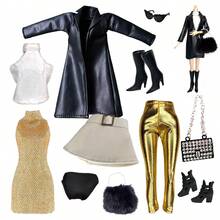 奢华娃娃服装套装，专为时尚爱好者设计，包含精致配饰，适合各种拍摄场合。适合11.5-12英寸娃娃，1/6 BJD娃娃服装，可作为节日礼物。 - 彩色 - 查看 2