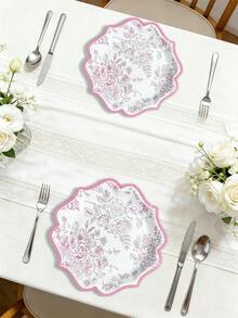 10 pièces/20 pièces/30 pièces Assiettes en papier vintage à motif floral blanc et rose de 7 pouces/9 pouces avec bord festonné, assiettes en papier à fleurs roses, assiettes jetables pour thé, jardin, anniversaire, shower de mariage - rose - Voir 6