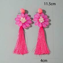 imoli 1 par de pendientes largos con borlas de estilo bohemio y exagerados, pendientes colgantes de color fucsia adecuados para el uso diario de las mujeres - 31556-ear-rose-EP - Ver 7