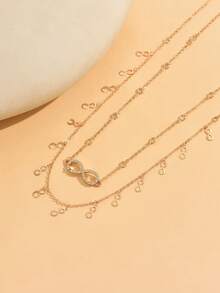 2pcs/Set Unique Design Gold-Tone Handmade Double-Layer Waist Chain, Elegant Versatile Crystal Infinity Symbol Body Chain Jewelry, Suitable For Daily Wear, Dates, Photo Shoots, Holidays. Handmade Chain Length And Bead Count Are Adjustable - Gold - View 3