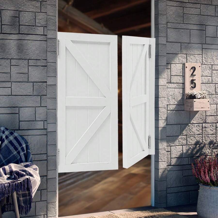 Doppelte Schwingtüren, weiße Fenstertüren 90 x 90 cm als Raumteiler, Innenraum-Trennwand-Set 35,43 x 35,43 Zoll - A - Übersicht 1