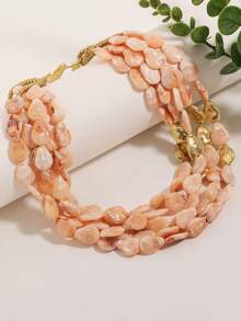 1 chiếc vòng cổ nhiều lớp bằng nhựa và kim loại phong cách Bohemian cổ điển, thích hợp cho phụ nữ đi nghỉ mát ở biển. - Màu hồng nhạt như ngọc trai - Xem 2