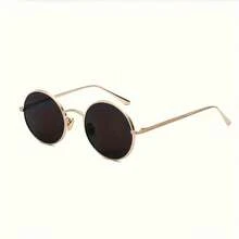 Stainless Steel Frame Retro Punk Style  Round , Hip-Hop Round Frame  For Men And Women, Korean Style , Perfect For Outdoor Activities, Golf, And Parties - Gọng đen, tròng kính xám - Xem 10