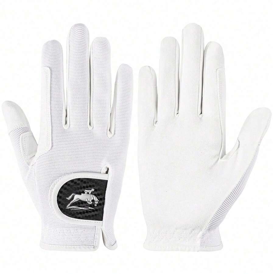 FINGER TEN 1 Pair Women's Equestrian Gloves, Suitable For Left And Right Hands, Stretchable Breathable Anti-Slip Lightweight Design For Horseback Riding, Available In White Color In Sizes S/M/L - White - View 1