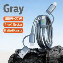 四合一数据线，USB-A/USB-C/Lightning多功能转换充电线，高速数据传输和快速充电，兼容 17/16 Pro Max/16 Pro/16 Plus/16/15/14/13/12/11/XS/XR/8/7/6、S26/S25/S24/S23/S22/S21 Ultra Plus等机型。 - 灰色 - 查看 5