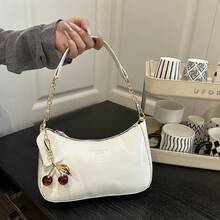 Women's Crescent Underarm Shoulder Bag, Minimalist Designer Style Crossbody Handbag With Cherry Charm - 白色 - 查看 7