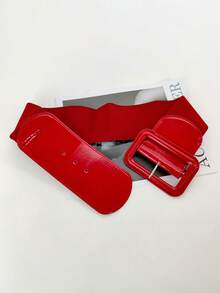 1条亮面皮革弹力腰带，可调节腰封，适合搭配连衣裙，日常穿着。 - 紅色 - 查看 3