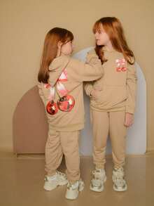 Girls' Set - New Release - Blouse And Pants - Fits Ages 2 To 12 - Winter Clothing - Beige - View 2
