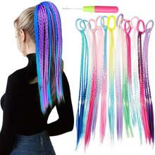 12 Piezas de Trenzas de Pelo Coloridas para Niñas, Extensiones de Pelo con Clip en Colores delíris, Extensiones de Pelo con Bandas Elásticas para Fiestas de Cumpleaños, Halloween, Navidad y Cosplay - 1 - Ver 1