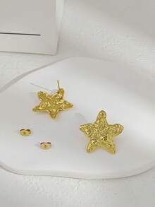 3 Pairs Assorted Gold-Tone Earring Set (Random Styles), Cute Bowknot, Star, Seashell Shaped Earrings, Made Of Stainless Steel, Hypoallergenic, Suitable For Daily Wear, Gifts For Valentine's Day, Birthday, Mother's Day, Thanksgiving, Vacation, Elegant Jewelry Accessories For Women And Girls, Also Suitable For Weddings, Fashionable And Versatile Casual Dress Matching - Gold - View 8
