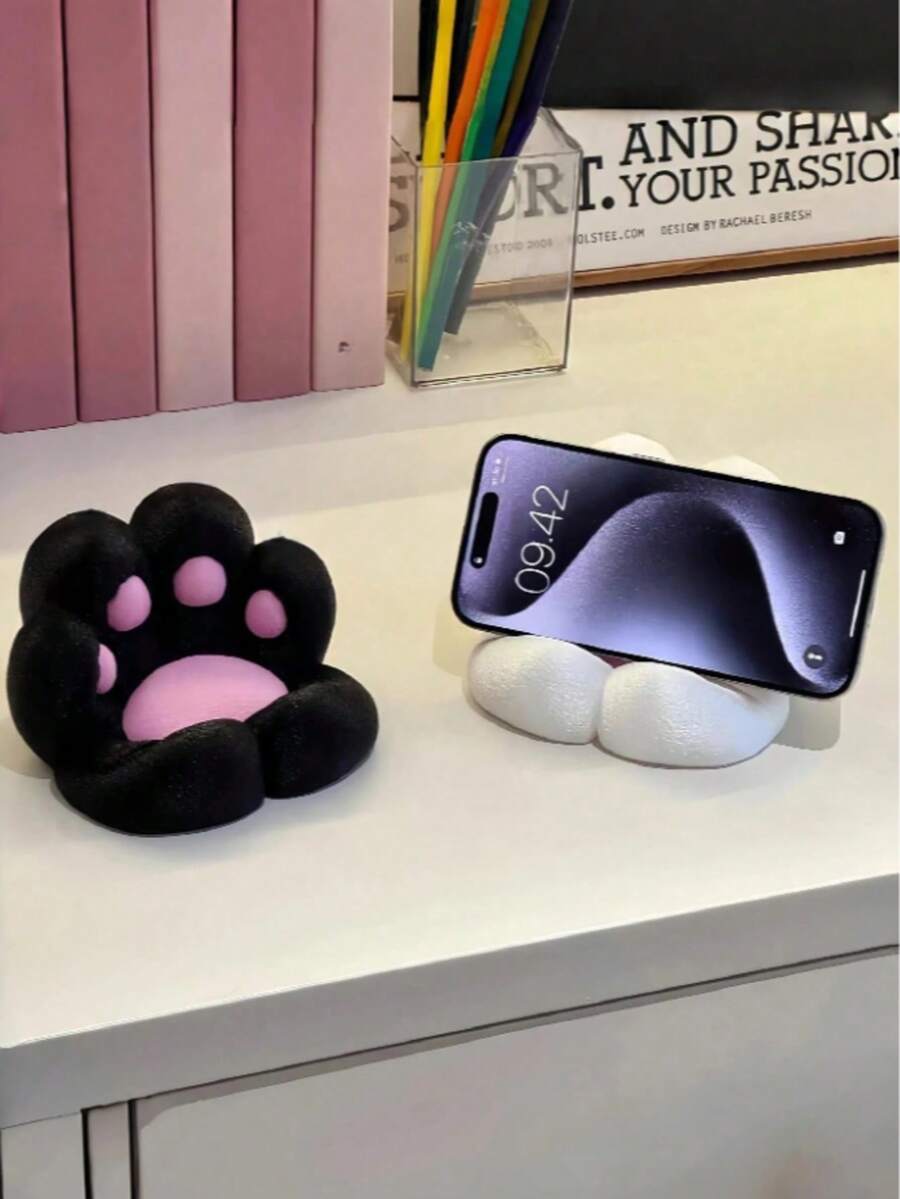 1 pieza Soporte de teléfono con diseño de pata de gato, soporte de escritorio para teléfono, apariencia exquisita, decoración creativa y carga, diseño antideslizante, adecuado para varios escenarios - pata de gato - Ver 1