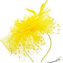 1件 20/50年代女士茶会面纱帽，迷人头饰 - 黃色 - 查看 5