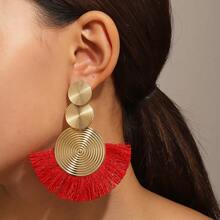 1Pair Women's Exaggerated Alloy Circle Tassel Earrings Bohemian Fan-Shaped Non-Pierced Ear Clips Lightweight Comfortable Fashion INS Style Temperament Jewelry For Daily Party Wedding Vacation Casual Wear Suitable For Ladies Girls Elegant Gift For Birthday Christmas New Year Holiday - 05 KC Vàng/Đỏ K-588 - Xem 2