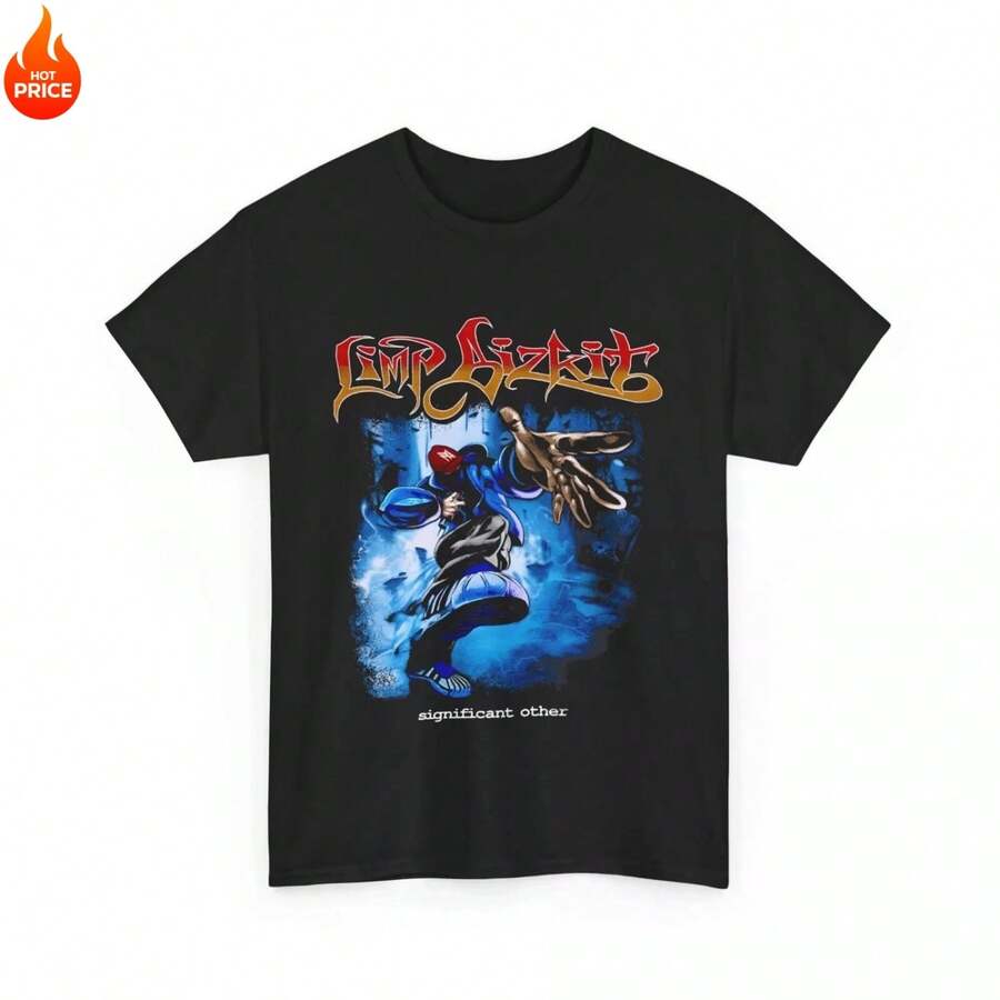 Summer New Men's T-Shirt Limp Bizkit Tour Vintage T-Shirt Fashion Unisex Short Sleeve Top - 黑色 - 查看 1