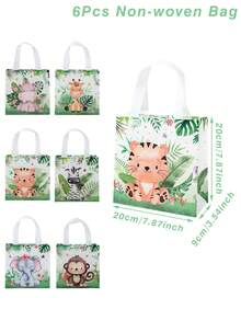 6 piezas Bolsas de tela no tejida con estampado de hojas y animales de la jungla, bolsas de regalo para baby shower, bolsas de fiesta de cumpleaños de niño/niña, suministros para fiesta de revelación de género, decoraciones para fiesta de cumpleaños "Wild One", bolsas para dulces, chocolates y meriendas para baby shower y boda, bolsas para meriendas de fiesta de recién nacido - Animales de la selva - Ver 11