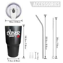 30oz Stainless Steel Tumbler Black White Options,  Sober 4 Life Crown Design Graphic Cups, Insulated Travel Coffee Mug With Lid And Straw , Double Wall Vacuum Reusable Travel Cups, Funny Birthday Party Gift For Women & Men - 黑色 - 查看 3