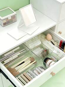 13pcs/11pcs/8pcs/6pcs/1pc Set - Combination Transparent Plastic Drawer Storage Boxes, Drawer Desktop Cosmetic Storage Boxes, Transparent Vanity Organizer Boxes, Elegant Storage Boxes, Office Desk Drawer Divider Organizer Boxes For Cosmetics, Jewelry, Kitchen, Bedroom, Bathroom, Office Supplies - Clear - View 5