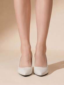 秋冬季简约尖头粗跟浅口鞋，米色女士单跟高跟鞋，优雅 - 米色 - 查看 10