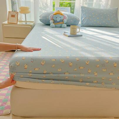 1 bộ ga trải giường vừa vặn, 100% polyester, in hình vịt dễ thương, vật dụng đa năng cho phòng ngủ, có thể giặt máy cho mọi mùa.