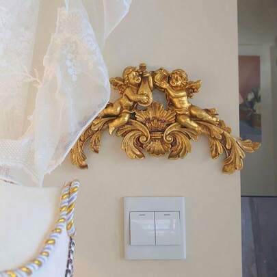 1 Stück Vintage Doppel-Engel Wandhänger, elegante französische Stil Wanddekoration, Innenraum Wanddekoration, Retro Amor Engel Wandplakette, Wandkunst Dekorations-Set