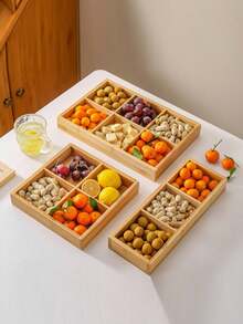 1个木质多隔层零食盒，食品托盘，适用于盛放零食、饼干、坚果、糖果、水果、下午茶点心，餐桌装饰，夏季户外派对水果盘，露营必备食品托盘，家居装饰托盘，厨房收纳托盘 - 杏色 - 查看 3