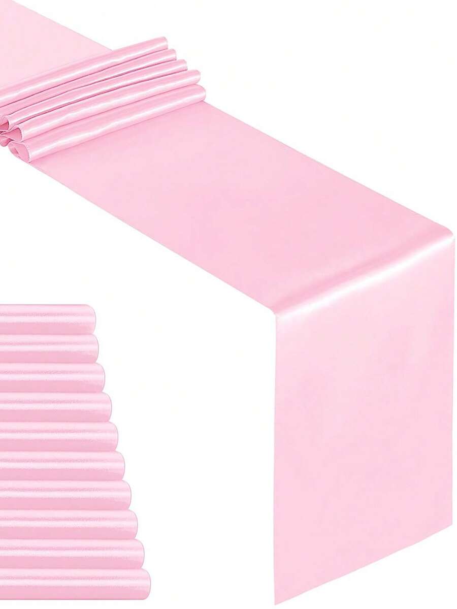 2pcs/5pcs/10pcs Pink Satin Table Runner, Long Silk Table Runner, Suitable For Wedding, Baby Shower, Bridal Shower, Hotel, Home, Party, Outdoor Event, Graduation Ceremony, Birthday Party, Wedding Reception And Other Occasions - Pink - View 1