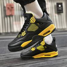 Men's Black & Yellow Color Block Basketball Sneakers, Retro Air Cushion Athletic Shoes - 黃黑 - 查看 4