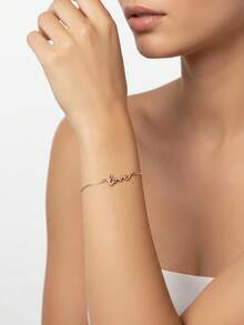 Exquisita joyería del Día de San Valentín Pulsera única de plata de ley S925 chapada en oro de 18K con forma de AMOR para mujeres - Pulsera con forma de AMOR - Ver 4