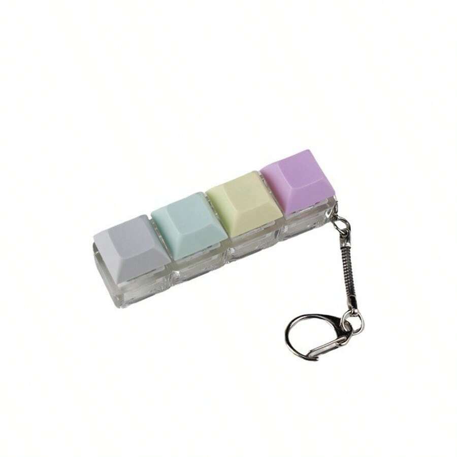 1pc Four-Key Keyboard Switch Demo Unit; Macaron-Colored Stress-Relieving Keychain; A Fingertip Stress-Relieving Toy That Serves As A Personalized Accessory, Paired With A Backpack Or Keychain To Showcase A Sense Of Technology And Niche Aesthetics, Becoming A Highlight Of Your Outfit. - 彩色 - 查看 1
