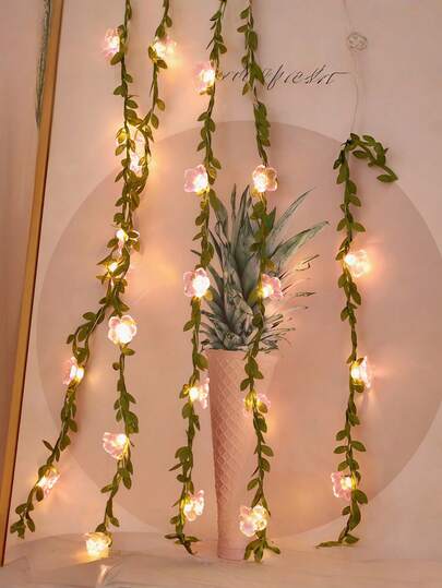 1pc Cherry Blossom Vine String Lights, Battery-Powered, Pink Peach Blossom Garland Decorative Lights, Suitable For Indoor Living Room And Bedroom Decoration, Girls' Bedroom Decoration, Garden, Courtyard, Birthday Atmosphere Arrangement, Photography Props