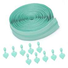 177 cm Cerniera a catena + 10 pezzi di cursori di cerniera coordinati, cursori di cerniera a forma di cuore solido, cerniera in nylon n. 3 nei colori macaron, adatti per borse, zaini, portafogli, tessuti per la casa, sostituzione per cucire e fai da te - #3 Nylon + Cuore - Visualizzare 12