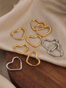 10件套几何造型不锈钢耳环套装，金色不锈钢夹式耳环，心形、三角形、方形、多边形钛钢耳环，时尚女士日常佩戴饰品 - 金色 - 查看 3