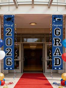 2pcs 2026 Graduation Party Porch Banner, Blue 2026 Graduation Decor, Congratulations Graduate Porch Banner Suitable For Any School Or Grade 2026 Graduation Party Decoration - Multicolor - View 3