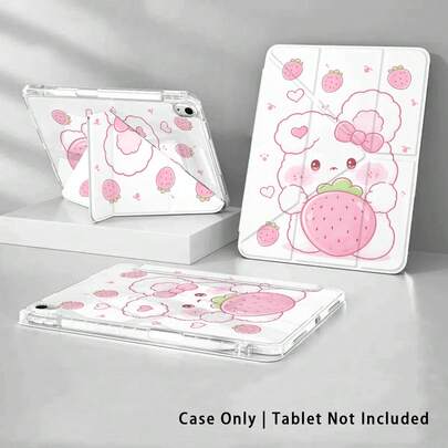 Strawberry Rabbit Pattern, Painted Effect Acrylic Crystal Cover, 3+Y Fold Anti-Bend, Compatible With Honor Pad 9/10, Honor GT 11.5inch/X9A/X9Pro And Other Models, Compatible With Huawei Matepad 11 Inch 2023/2022, Matepad Pro, Matepad 11.5 (2026), Suitable For Xiaomi , Apple 10th Generation/ 11 2025, Galaxy Tab A9 Plus/A11/A11 PLUS And Other Models