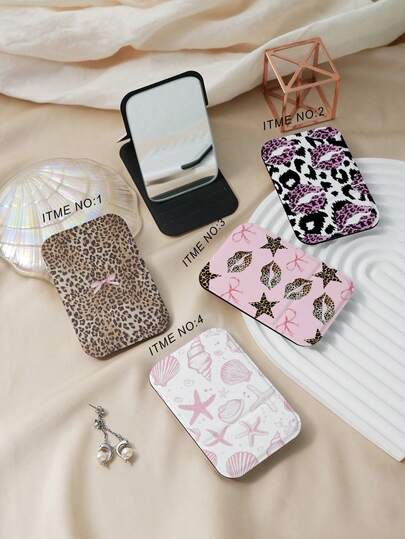 Gương trang điểm cầm tay Millennium Leopard Print Ocean Series, gương da PU nhỏ gọn, gương trang điểm để bàn, gương cầm tay siêu mỏng nhẹ có thể gập lại, gương trang điểm bỏ túi du lịch, thiết kế họa tiết độc đáo, cấu trúc gập tinh tế, bền và đáng tin cậy, chống rơi vỡ, gương trang điểm di động và đa chức năng, phụ kiện thời trang, phòng khách/nhà/phòng ngủ, quà tặng cho phụ nữ
