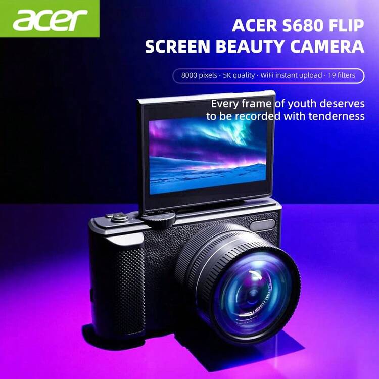 Acer S680 Digital Camera, 8MP 5K Ultra HD Vlogging Camera With Flip ...