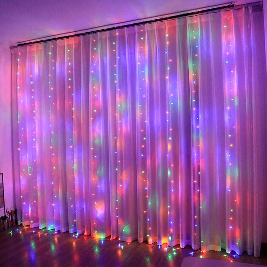1pc USB Powered 8-Function Curtain Lights, 6m/3 Meters/2m/1m Indoor LED String Lights With Remote Control, Suitable For Holiday, Wedding, Birthday Party, Room & Window Decor